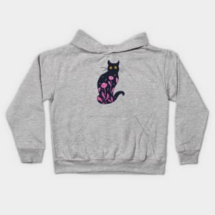 Kitty with pink flowers Kids Hoodie